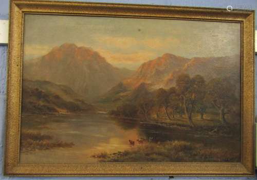 Sidney Yates Johnson, signed and dated 1928, oil on canvas, River scene with cattle, 39 x 59cm