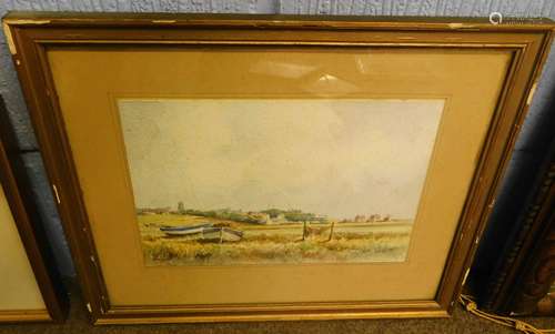 Charles E Hannaford, signed watercolour, Norfolk village, 19 x 27cm, together with two further