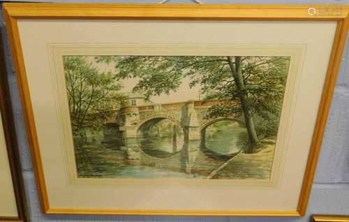 Godfrey Arnison, coloured print, Bishops Bridge, 28 x 39cm