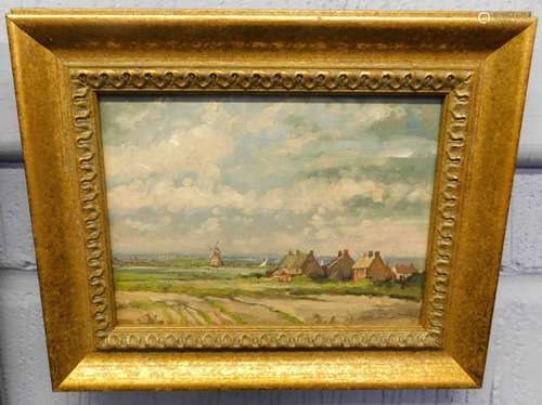 Keith Johnson, signed oil on board, Norfolk landscape, 14 x 19cm