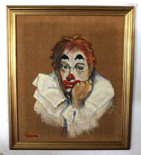 Wilgaus, signed oil on canvas, Portrait of a clown, 84 x 53cm