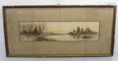 19th Century English School watercolour, River Landscape, 20 x 82cm