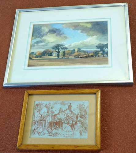 Henry Holzer, signed and dated 71, watercolour, Norfolk landscape, 16 x 24cm, together with a