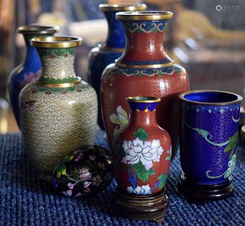 Group of cloisonne vases, the largest 15cm high