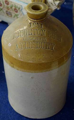 Large stoneware flagon, the top dated 1851 and impressed Roughton Bros, Grocers, Aylesbury, 34cm