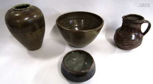 Friars of Aylesford Four pieces of Studio Pottery with medieval type glazes, the largest 20cm