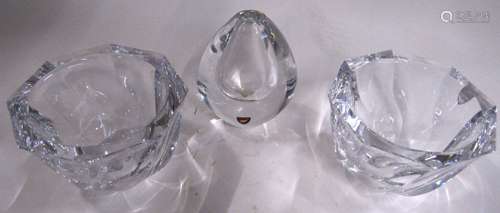 Group of three Orrefors glass vases, 11cm high