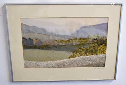 Jean Davey Winter (20th century), Landscapes, two mixed media fabric pictures, both signed to mount,