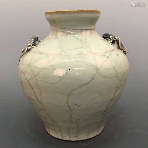 Chinese Ge-Type Porcelain Jar With Chi-Dragon