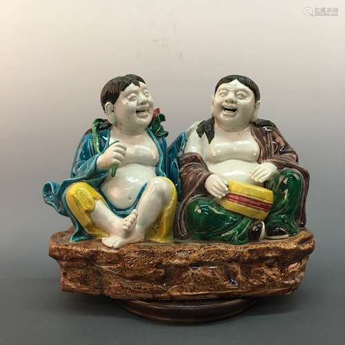 A Pair of Chinese Sancai Figures