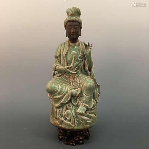 Chinese Green Glazed Guanyin Buddha Statue