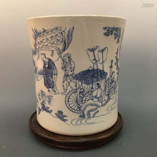 Chinese Blue-White 'Figure' Brushpot