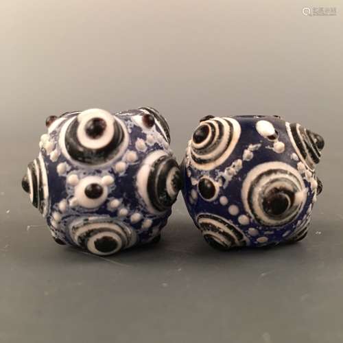 Chinese Glass Flydragon Eye Bead Pair