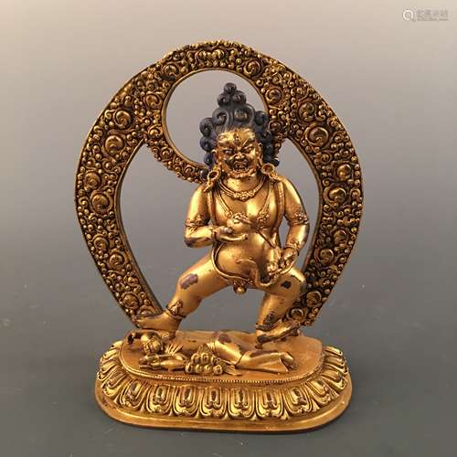 Chinese Gilt Bronze Buddha Figure Inlaid Gemstones