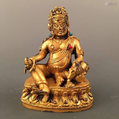 Chinese Gilt Bronze Buddha Figure Inlaid Gemstones