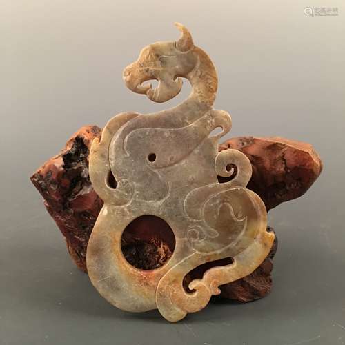 Chinese Jade Dragon Pendant Openwork