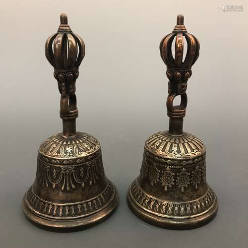 A Pair of Bronze Chinese Buddhism Ritual Bells