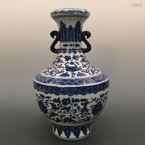 Chinese Blue-White 'Floral' Vase, Qianlong Mark