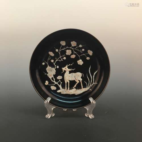 Chinese Ding Ware Plate Depicting Deer with Flowers
