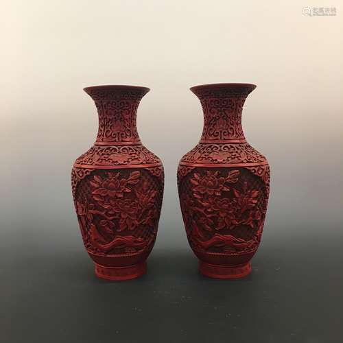 Chinese Carved Lacquer Vases with Qinglong Mark