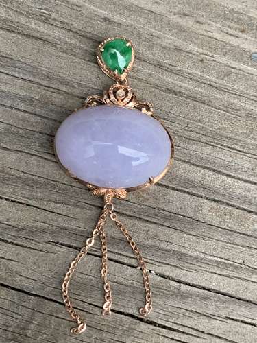 Mauve and Green Jadeite 18K Gold Pendant