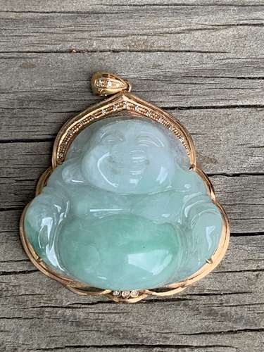 Green Jadeite Maitreya Figure Pendant