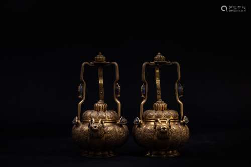 A Pair of Chinese Gilt Bronze Water Pots