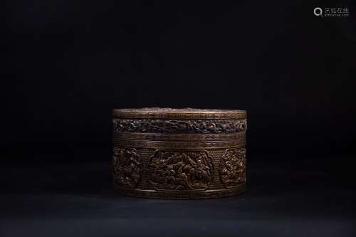 A Chinese Gilt Bronze Round Box with Cover