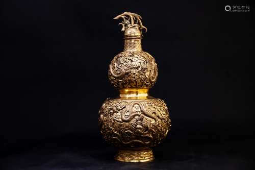 A Chinese Gilt Bronze Double Gourd Vase