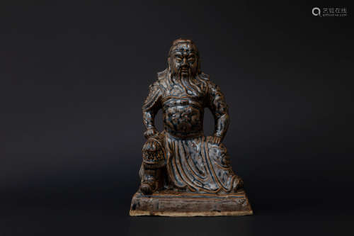 A Chinese Brown Glazed Porcelain Figure of Guanyu