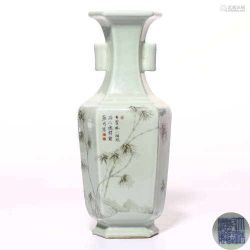 A Chinese Celadon Famille-Rose Porcelain Vase