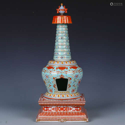 A Chinese Famille-Rose Porcelain Buddha Tower