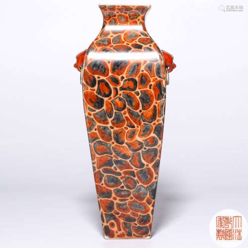 A Chinese Stone-Pattern Glazed Porcelain Square Vase
