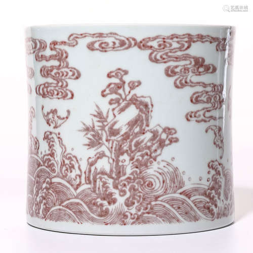 A Chinese Iron-Red Porcelain Brush Pot