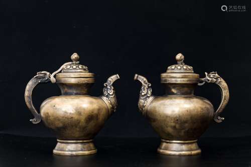 A Pair of Chinese Bronze Tea Pots