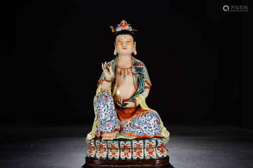 QIANLONG MARK BLUE WHITE GUANYIN ORNAMENT