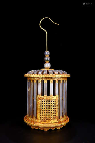 AMBER WITH GOLD FILLED BIRDCAGE