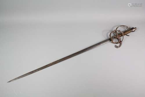 A 16th Century Swept Hilt Rapier, the blade is 80 cms, with wire grip and iron pommel