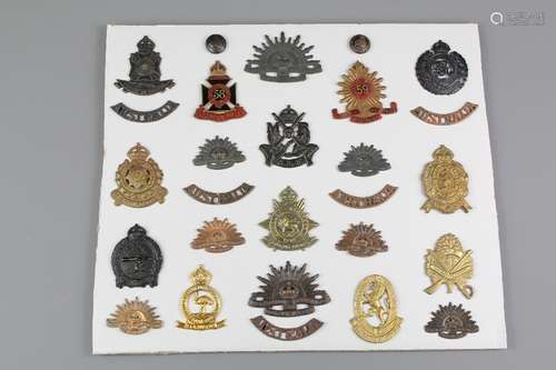 A Collection of Australian Military Head-dress Badges; the badges dd from 1914 to 1945, with some replica amongst it