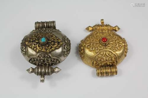 Two Tibetan Silver Silver Gilt G'au - Amulet Box Covers; the covers approx 6