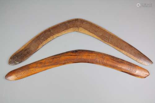 Two Aboriginal Boomerangs, hand carved examples