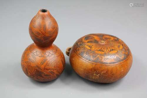 Two Antique Gourds, the first French and the second Corsican; the Corsican approx 13 cms, the French approx 14 cms