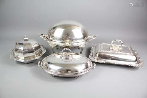 Miscellaneous Silver Plate, this lot comprises muffin dish and cover, oval serving dish and cover, rectangular serving dish and cover, good tureen and cover