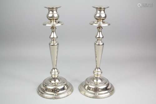 A Pair of Silver-Plated Candlesticks, in the Regency style, approx 30 cms