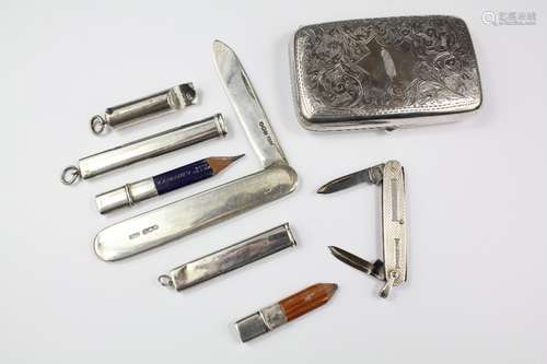 Miscellaneous Silver; the silver includes one cigarette case, Birmingham hallmark dated 1907, mm H