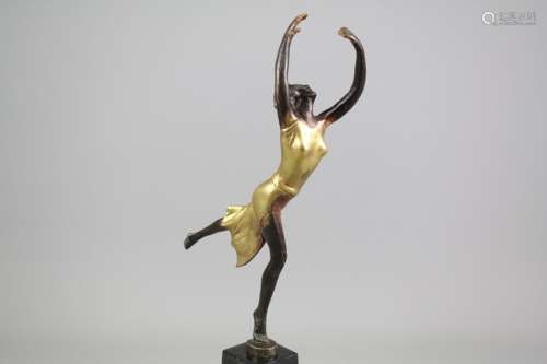 An Art Deco Bronze Figurine, raised on a black marble plinth, approx 36 cms