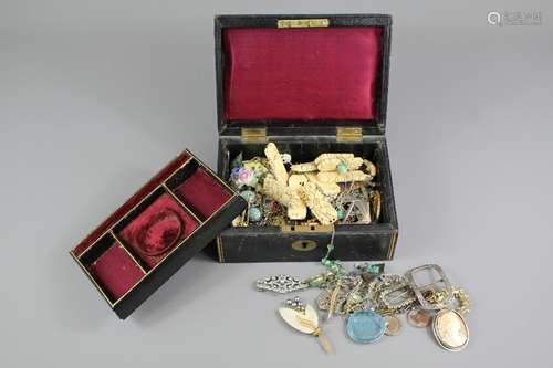 A Box of Costume Jewellery, including brooches, buckles, pendants etc