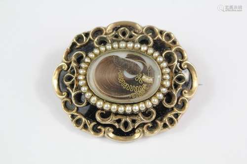 Antique 9ct Yellow Gold and Seed Pearl Victorian Mourning Pendant Brooch, approx 28 gms