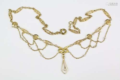 A Fine 9ct Yellow Gold and Seed Pearl Necklace