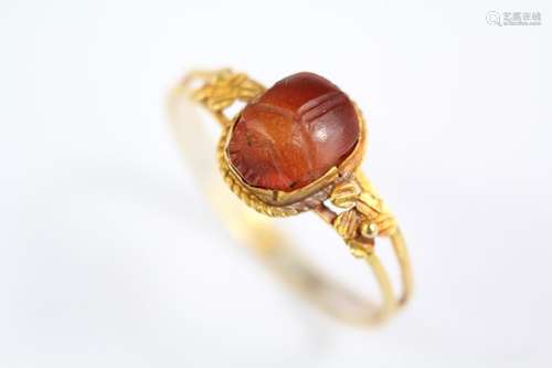 Antiquity - A 14ct Yellow Gold Egyptian Scarab Beetle Ring, size Q, approx 1